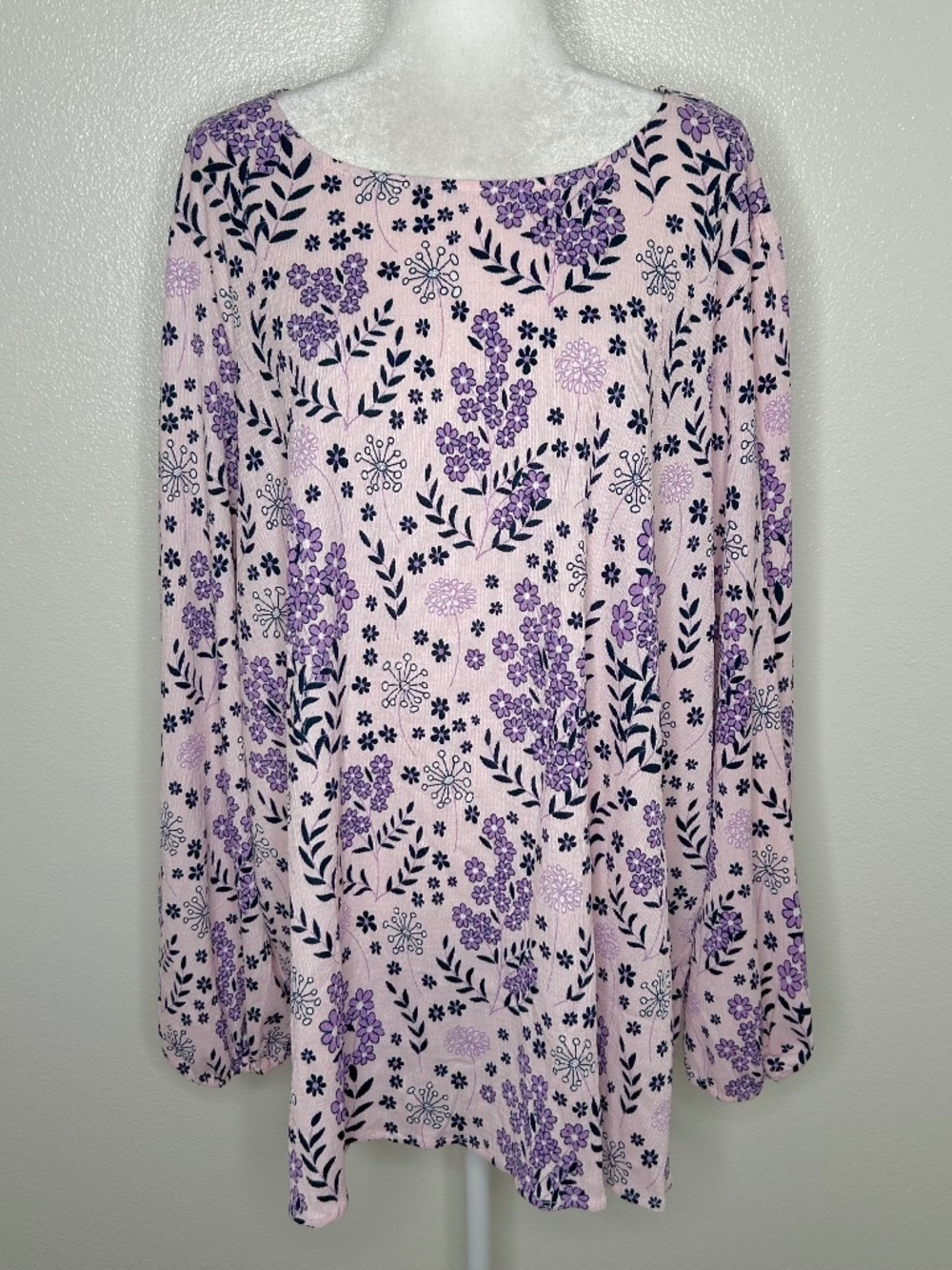 NWOT LuLaRoe Womens Pink & Purple Floral Top Blouse Balloon Sleeve Plus Size 3XL